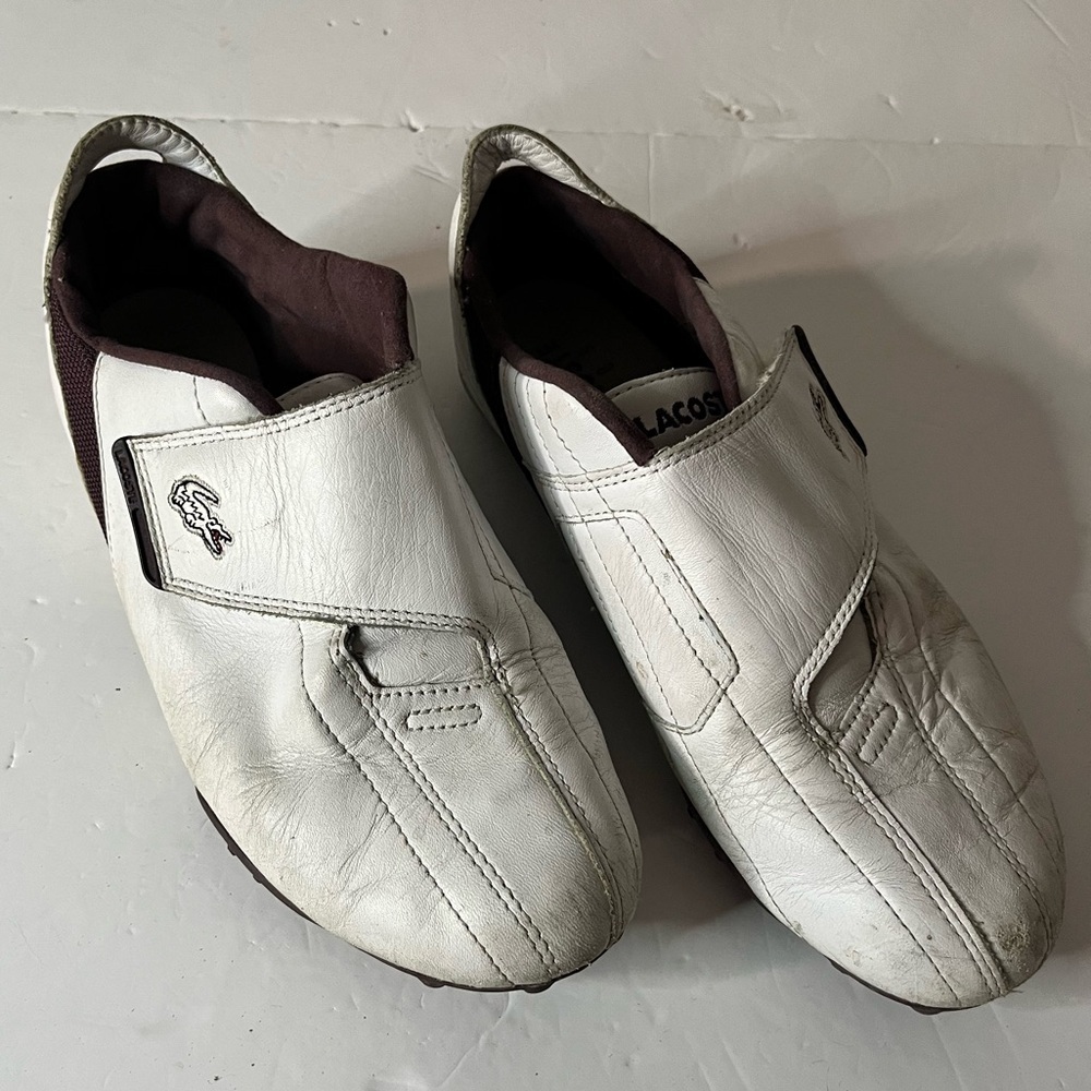 Lacoste Sport Women’s White & Burgundy Slip-On Sneakers Size 5 Velcro Shoes
